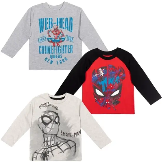 Spider-Man Avengers Little Boys 3 Pack Long Sleeve Graphic T-Shirt Red/Gray/Off-white  image {9}