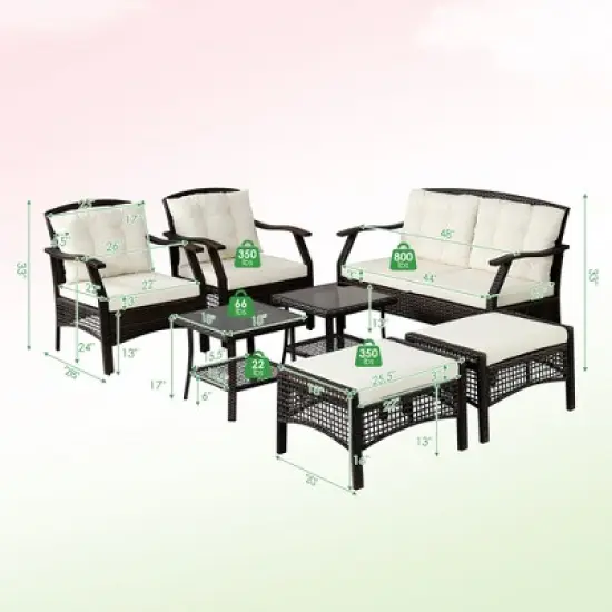 Costway 7PCS Patio Rattan Furniture Set Cushioned Sofas Loveseat Yard W/Waterproof Cover image {2}