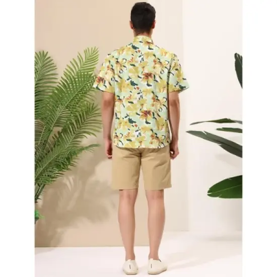 Lars Amadeus Men's Hawaiian Summer Floral Printed Short Sleeves Button-Down Beach Shirt image {4}