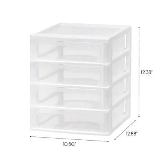 IRIS 4 Drawer Desktop-Storage Unit White: Plastic Desk Drawer Organizers & Holders, 4 Compartments, 12.38" Height image {1}
