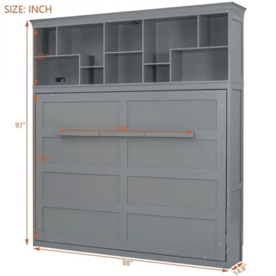 Queen Size Murphy Bed Wall Bed  with Storage Shelves and USB Ports -ModernLuxe image {3}
