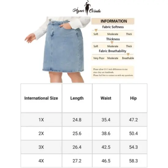 Agnes Orinda Women's Plus Size Denim Classic Slash Pocket Elastic Waist Pencil Back Slit Jeans Skirts image {5}