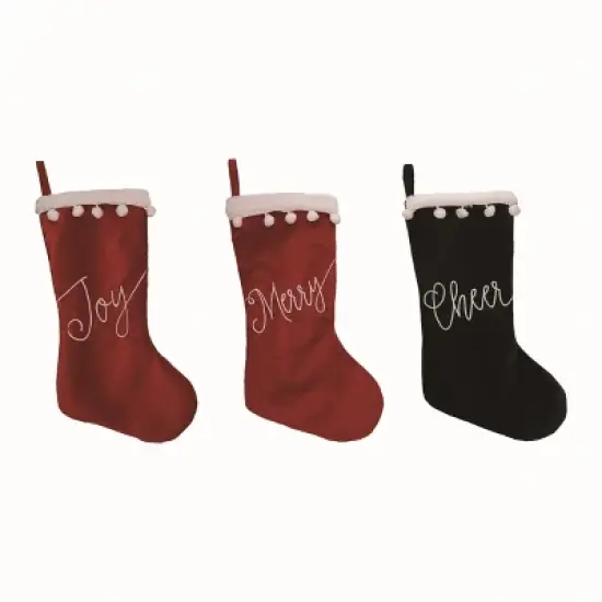 Transpac Velvet Bright Cheerful Stocking Set of 3 Christmas Home Decorations Holiday Stockings Polyester image {1}