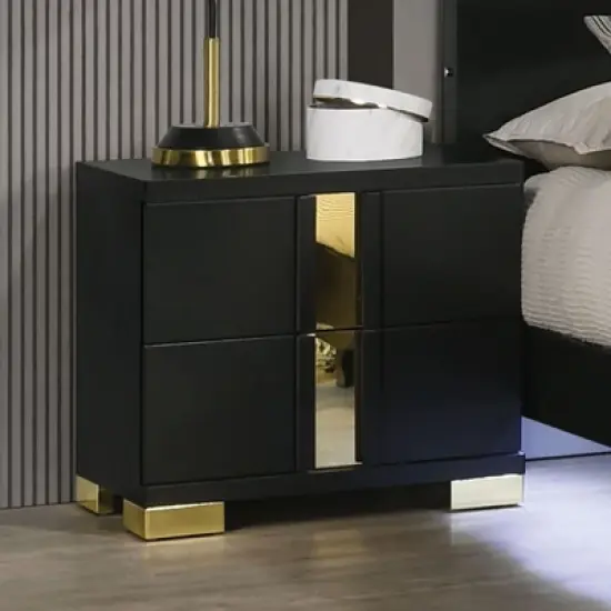 Sapphtopaz Contemporary Nightstand with 2 Drawers Unique Handle Bedside Table with Metal Legs & Acrylic Trim Night Stand for Bedroom,Living Room image {7}