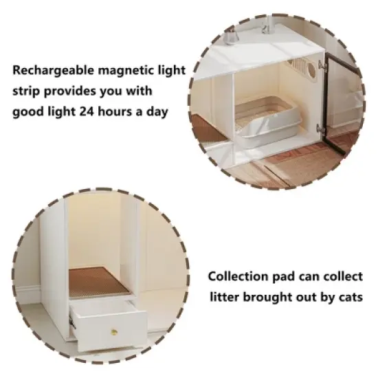ATJafurn 37.4 " Hidden Cat Litter Box Cabinet with Magnetic Light Strip and Drawer, Modern Furniture Style Kitty Cat Cabinet for Apartment image {7}