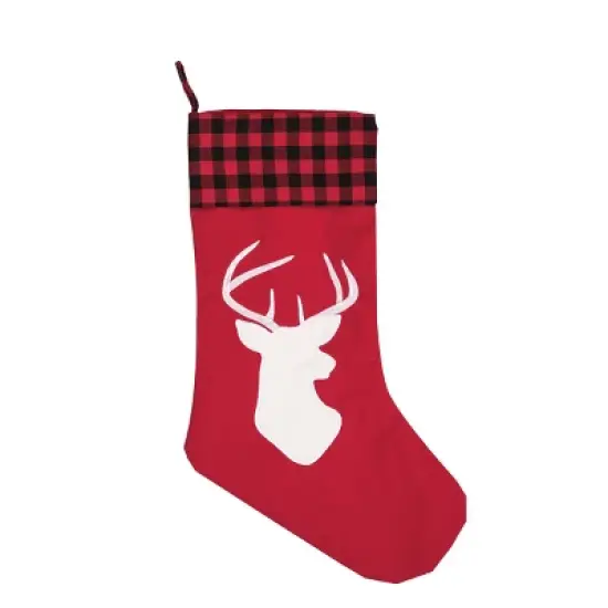 C&F Home 20" Lodge Deer Silhouette Buffalo Plaid Check Cuff Hanging Large Christmas Stocking image {1}