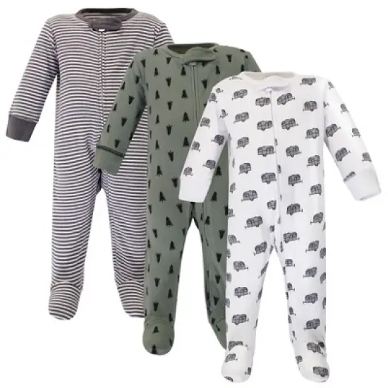 Touched by Nature Baby Boy Organic Cotton Zipper Sleep and Play 3pk, Happy Camper image {4}