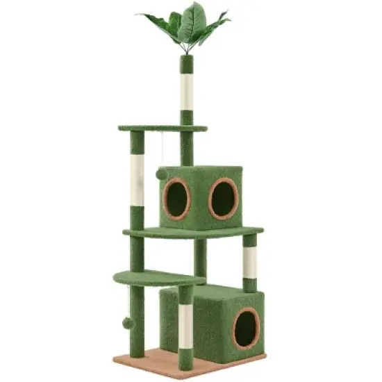 Yaheetech 59" H Cat Tree Tower with Natural Sisal Scratching Posts, Green/Brown image {6}