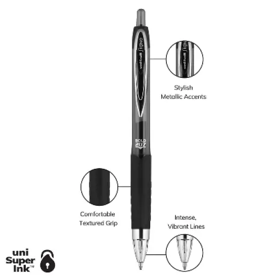 uni-ball 207 RT Retractable Gel Pens Bold Point Black Ink 344742 image {1}