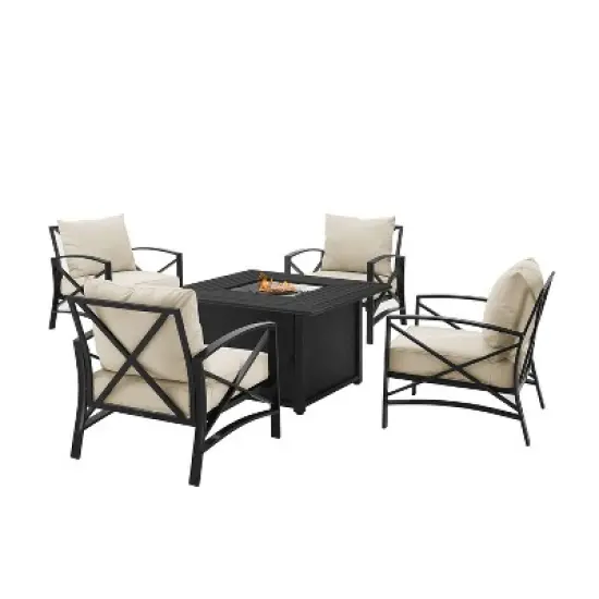 Kaplan 5pc Outdoor Conversation Set with Dante Fire Table & 4 Arm Chairs - Oatmeal - Crosley image {7}