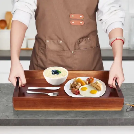 VEVOR Wood Serving Tray, Acacia Wooden Tray Board with Handles, Decorative Rustic Serving Trays Platter, Walnut Wood Color image {1}