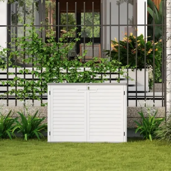 Outdoor Storage Cabinet,Waterproof Outdoor Shed with Floor,Resin Weather Resistant Tools Storage House Shed for Garden Backyard, Easy Assembly,White image {7}