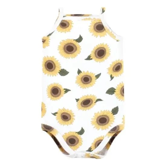 Hudson Baby Infant Girl Cotton Sleeveless Bodysuits, Sunflower image {4}
