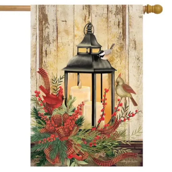Briarwood Lane Holiday Lantern Christmas House Flag Rustic Greenery Cardinals 28" x 40" image {2}