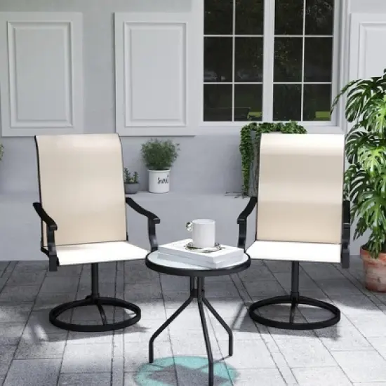 Outsunny Patio Swivel Chairs Set of 2, High Back Patio Dining Chairs with All-Weather Mesh Fabric and Metal Frame for Backyard, Porch or Garden image {1}