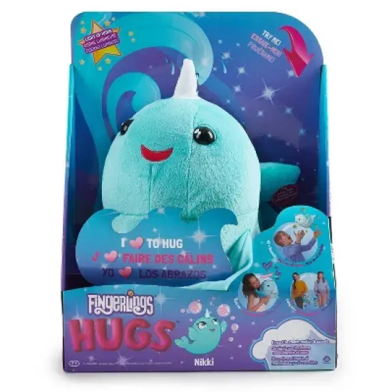 Fingerlings HUGS - Nikki (Blue Glitter) - Interactive Plush Narwhal - By WowWee image {5}