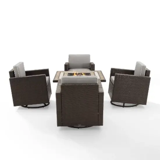 Palm Harbor 5pc Outdoor Wicker Conversation Set with Fire Table - Gray - Crosley image {6}