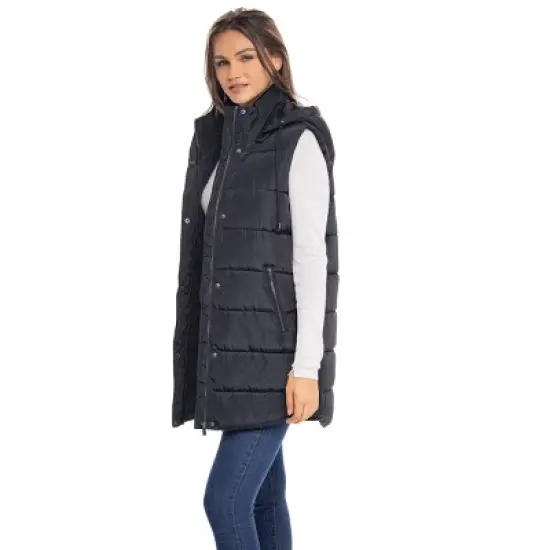 Women's Long Puffer Vest with Hood - S.E.B. By SEBBY image {2}