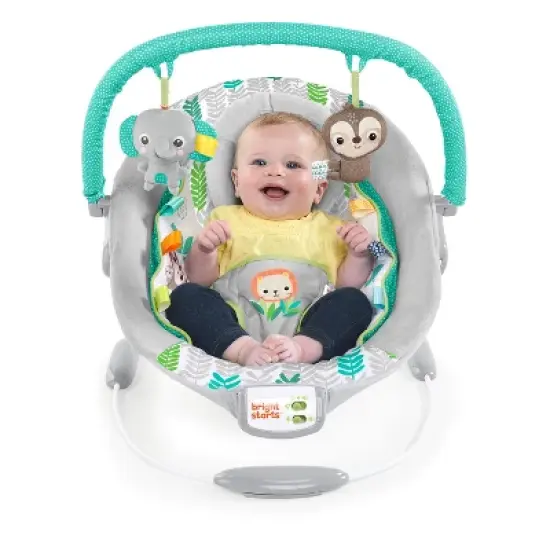 Bright Starts Jungle Vines Comfy Baby Bouncer with Vibrating Infant Seat, Toy Bar & Taggies image {1}