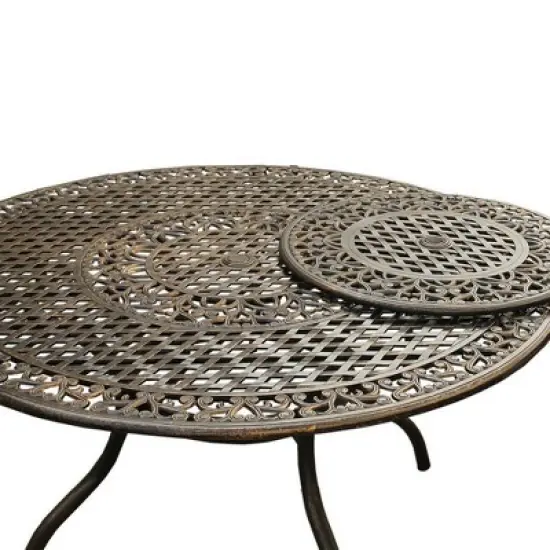 7pc Patio Dining Set with 59" Rose Ornate Traditional Mesh Lattice Aluminum Round Table with Lazy Susan - Bronze - Oakland Living image {3}