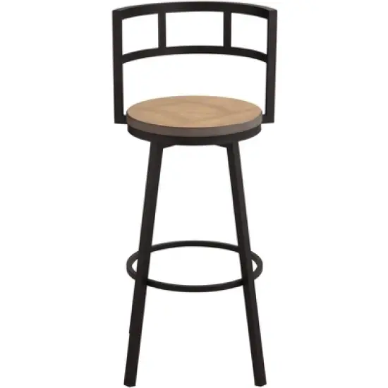 Elm Lane Matte Black Bar Stool 25 1/4" High Industrial Gray Wood with Backrest Footrest Kitchen Counter Height Island Home Shed image {6}