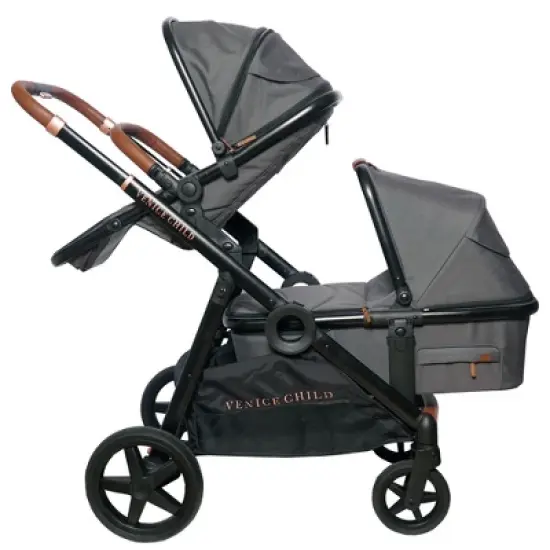 Venice Child Maverick Stand Alone Bassinet for Single to Double Stroller (Not Included) with Side Storage Pocket and Sun Guard Canopy, Eclipse Black image {4}
