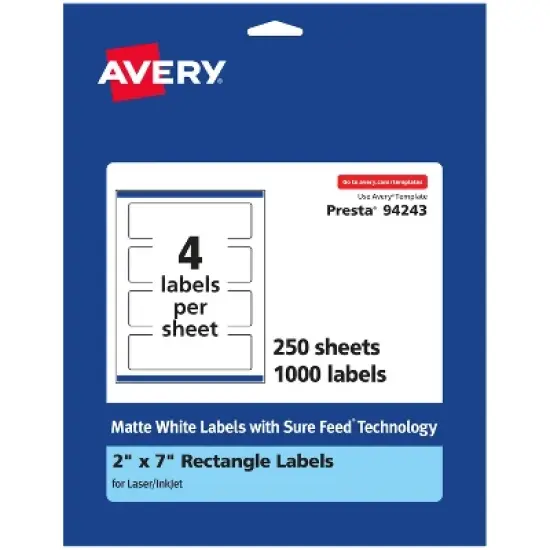 Avery Matte White Rectangle Labels, 2" x 7" image {8}