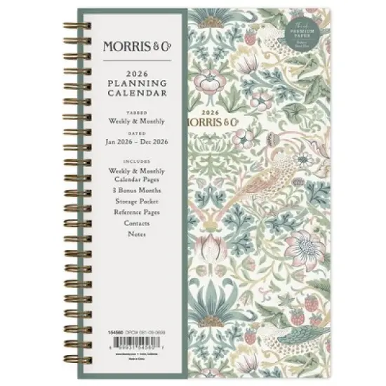 Morris & Co. by Blue Sky 2026 5"x8" Weekly/Monthly Wirebound Planner Printed Strawberry Thief image {2}
