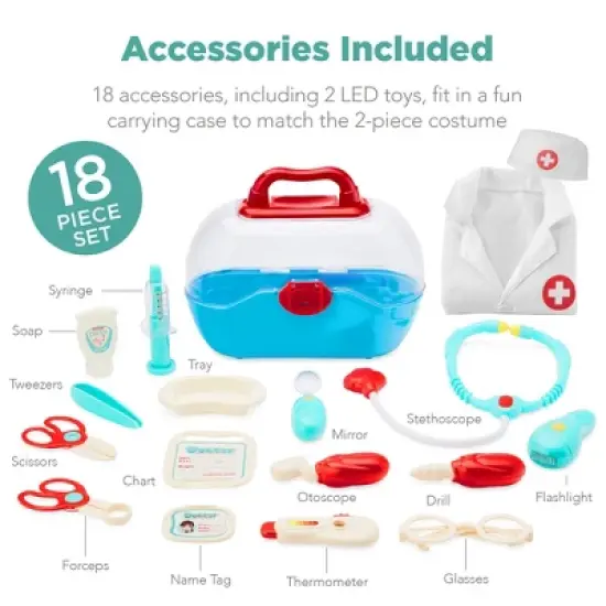 Best Choice Products Pretend Play Doctor Kit, Boys & Girls Doctor Outfit w/ 18 Accessories, Coat, Hat, Carrying Case image {3}