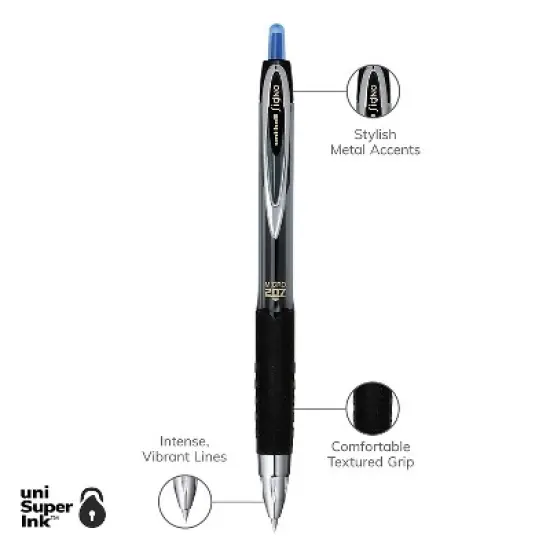 uni-ball uniball 207 Retractable Gel Pens Micro Point 0.5mm Blue Ink 12/Pack (61256) image {7}