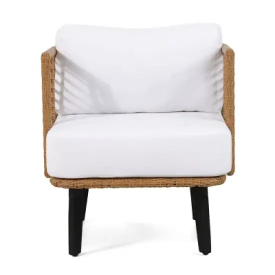 Nic 2pk Outdoor Wicker Club Chairs with Cushions - Light Brown/White - Christopher Knight Home image {2}