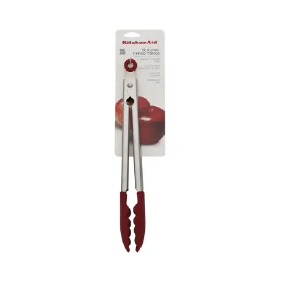 KitchenAid Stainless Steel with Silicone Tipped Tongs Red: Cooking Tongs, Locking Mechanism, Dishwasher-Safe image {1}