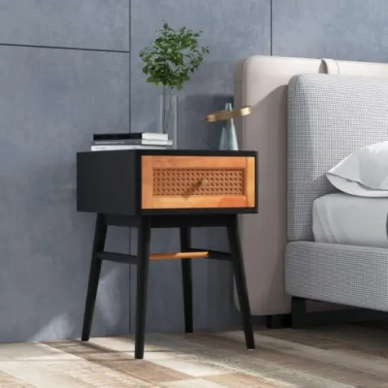 Costway Nightstand Modern Bedside End Table with Storage Drawer & Solid Wood Legs image {1}