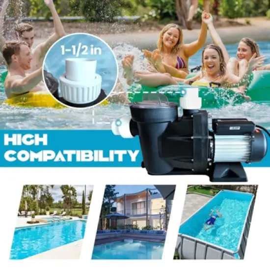 1.5 HP Swimming Pool Pump Above Ground/Inground, 220V, 8000 GPH High-Flow, 1100W High-Efficiency Swimming Pool Pump image {3}