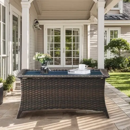 Gymojoy Outdoor Rattan Side Table Patio Wicker Coffee Table image {6}