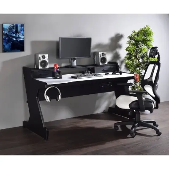 Bigga Gaming Desk Black/White - Acme Furniture image {1}