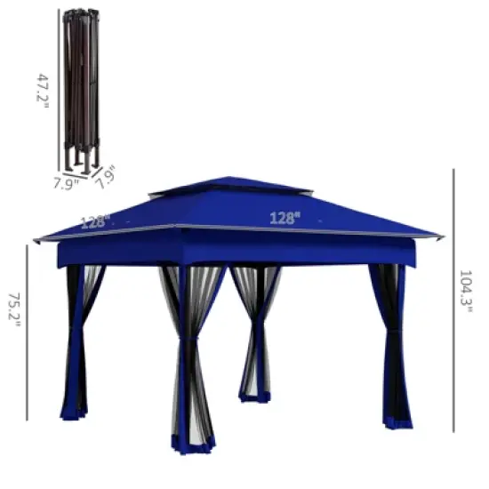 DSVIMOY 11'*11' Pop Up Canopy, Outdoor Patio Gazebo Shelter with Removable Zipper Netting, Instant Event Tent, Blue, 128"*128"*104.3" image {2}