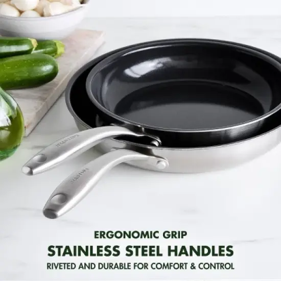 GreenPan Greenwich  2pk Stainless Steel Ceramic Frypan Set image {6}