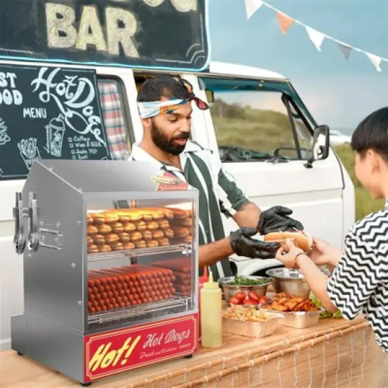 Winado 31.7QT 500W 110V Hot Dog Steamer With Bun Warmer image {3}