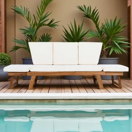 Outdoor Patio Solid Wood Daybed Sofa with Adjustable Armrests image {18}