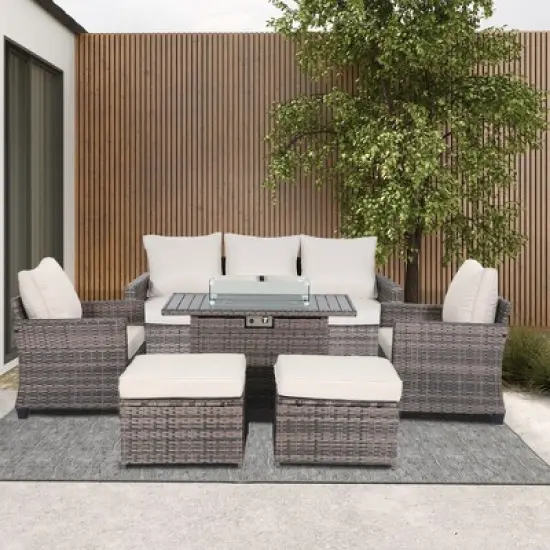 Decksplore 6-Piece All-Weather Wicker Patio Furniture Set & Coffee Table Outdoor Conversation Set with Cushions for Garden, Deck image {8}