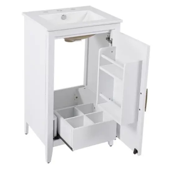 Christopher Knight Home Alonzo Modern 20" Bathroom Vanity with Ceramic Sink, Shelf and Drawer image {9}