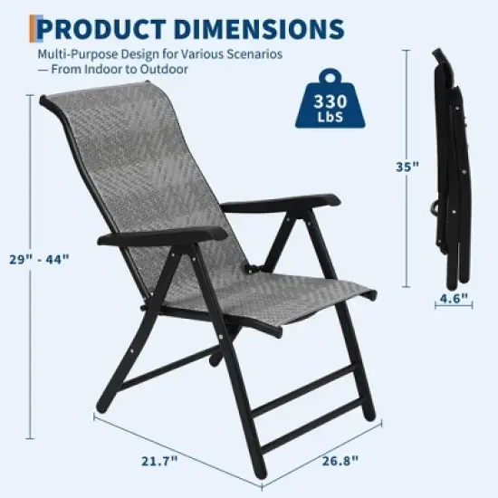 GustoWave Outdoor Folding Rattan Camping Chair with Adjustable Backrest & Widened Armrest, Sun Lounger for Patio, Garden, Beach image {1}