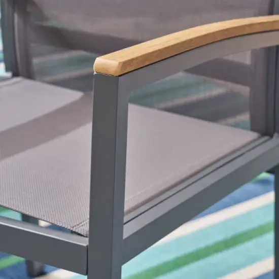 Christopher Knight Home Luton Outdoor Aluminum and Mesh Dining Chairs with Faux Wood Accents image {4}