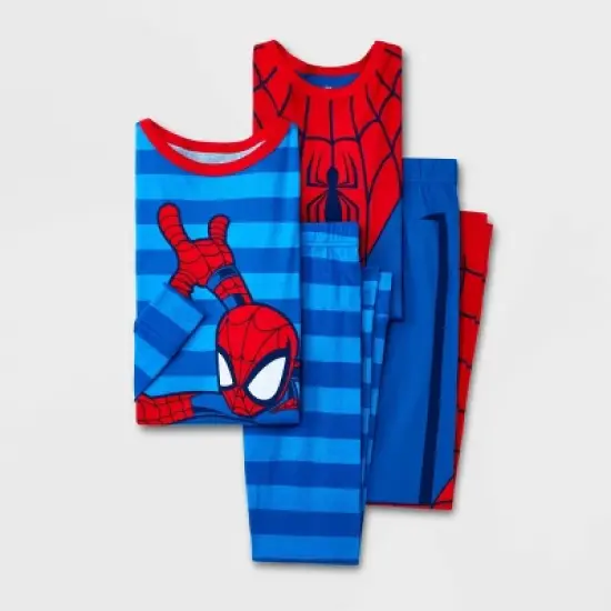Boys' Spider-Man Uniform Snug Fit 4pc Pajama Set - Blue image {3}