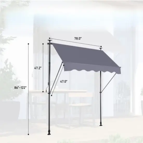 DSVIMOY Awnings, Manual Retractable Awning, 78'' Non-Screw Outdoor Sun Shade Cover with Protection for Backyard, Gary, 78"*47"*122' image {2}