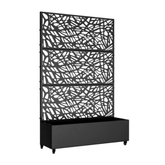 PexFix 72 in. x 47 in. Outdoor Metal Trellis with Planter Box in Web Pattern in Black image {4}