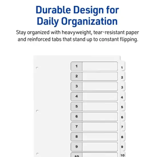 Avery Dividers for 3 Ring Binders, 10 Tabs per Set, Customizable Table of Contents, Classic White Tabs (3 Sets of 11077) image {4}