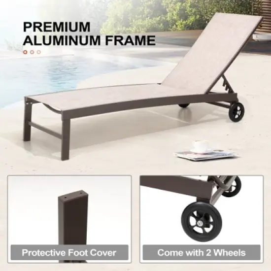 Crestlive Products Outdoor Wheel Adjustable Chaise 5 Reclinig Position Aluminum Sun Lounger image {4}