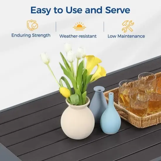 Heynemo Aluminum Outdoor Patio Furniture Set with Footrest, Outdoor Sectional Metal Sofa with 5'' Cushion & Coffee Table for Balcony, Garden image {7}